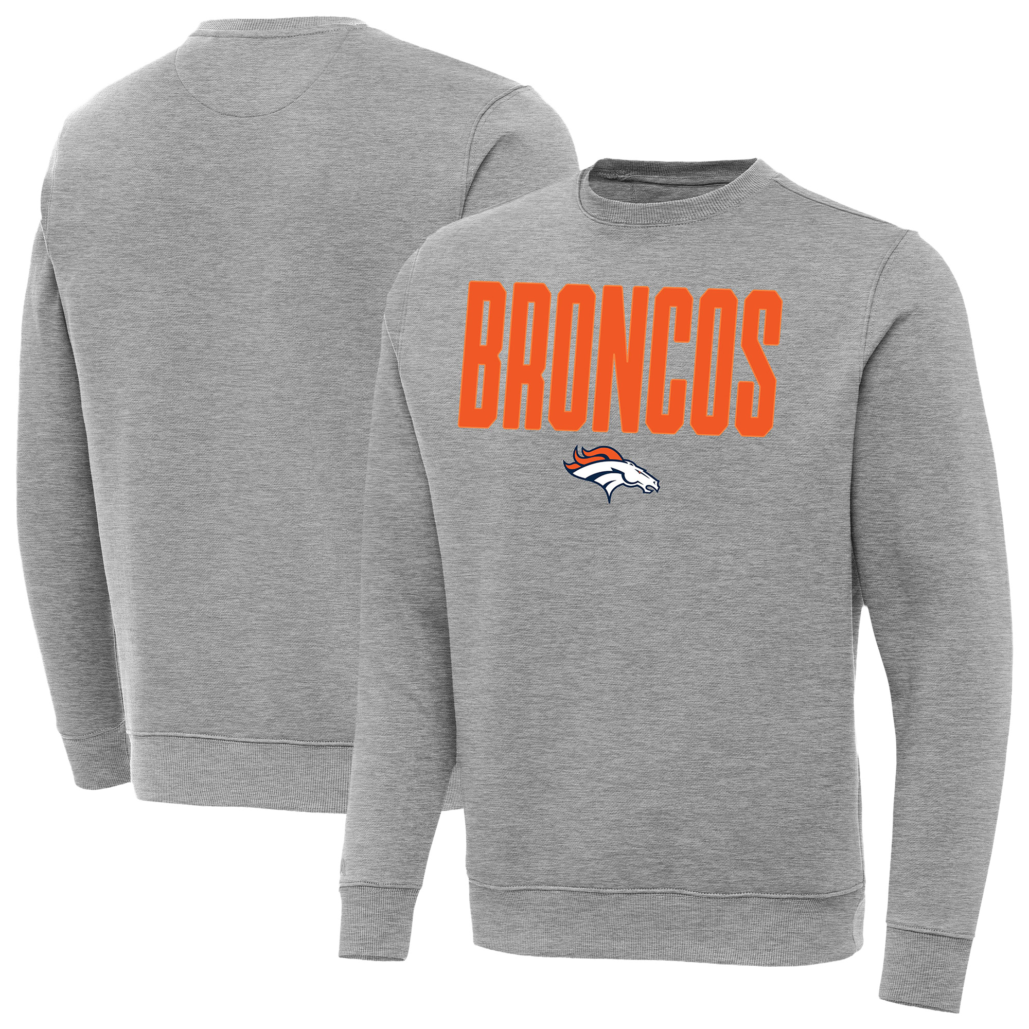 Men's Antigua Heather Gray Denver Broncos Victory Sweatshirt