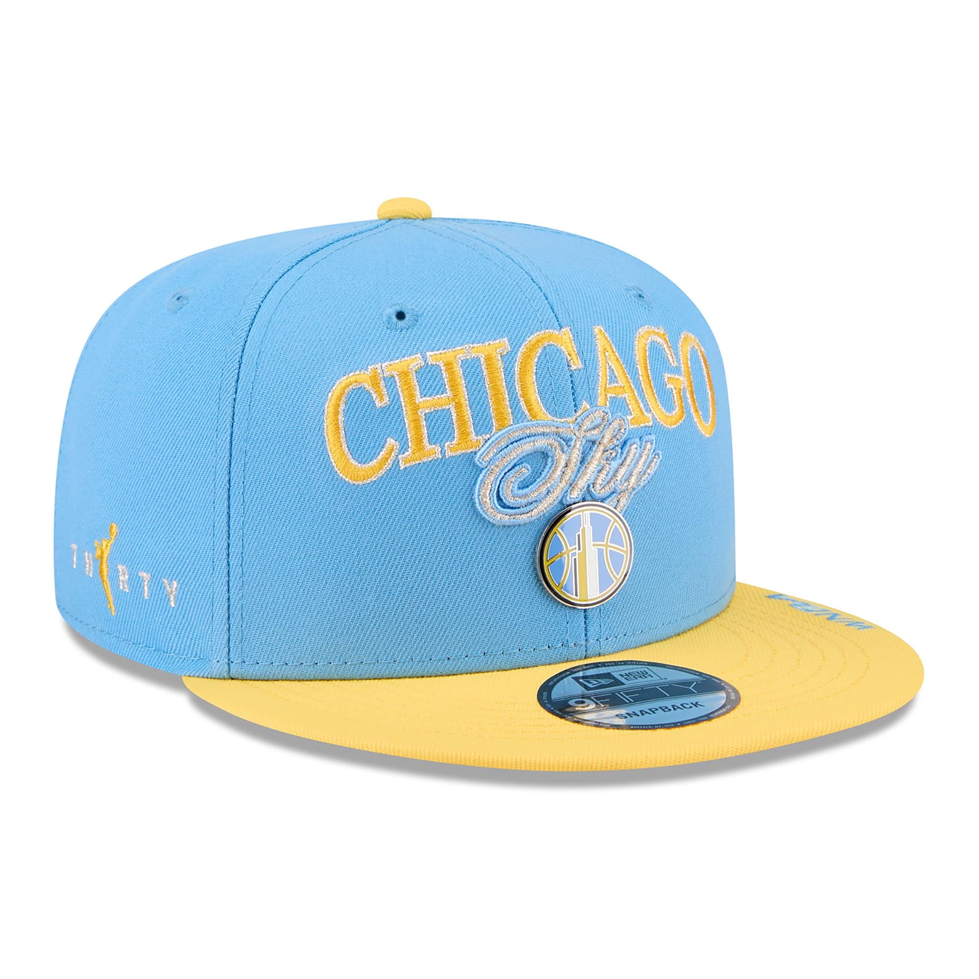 Unisex New Era Sky Blue/Yellow Chicago Sky WNBA Tip-Off 2026 Metal Badge A-Frame 9FIFTY Snapback Hat