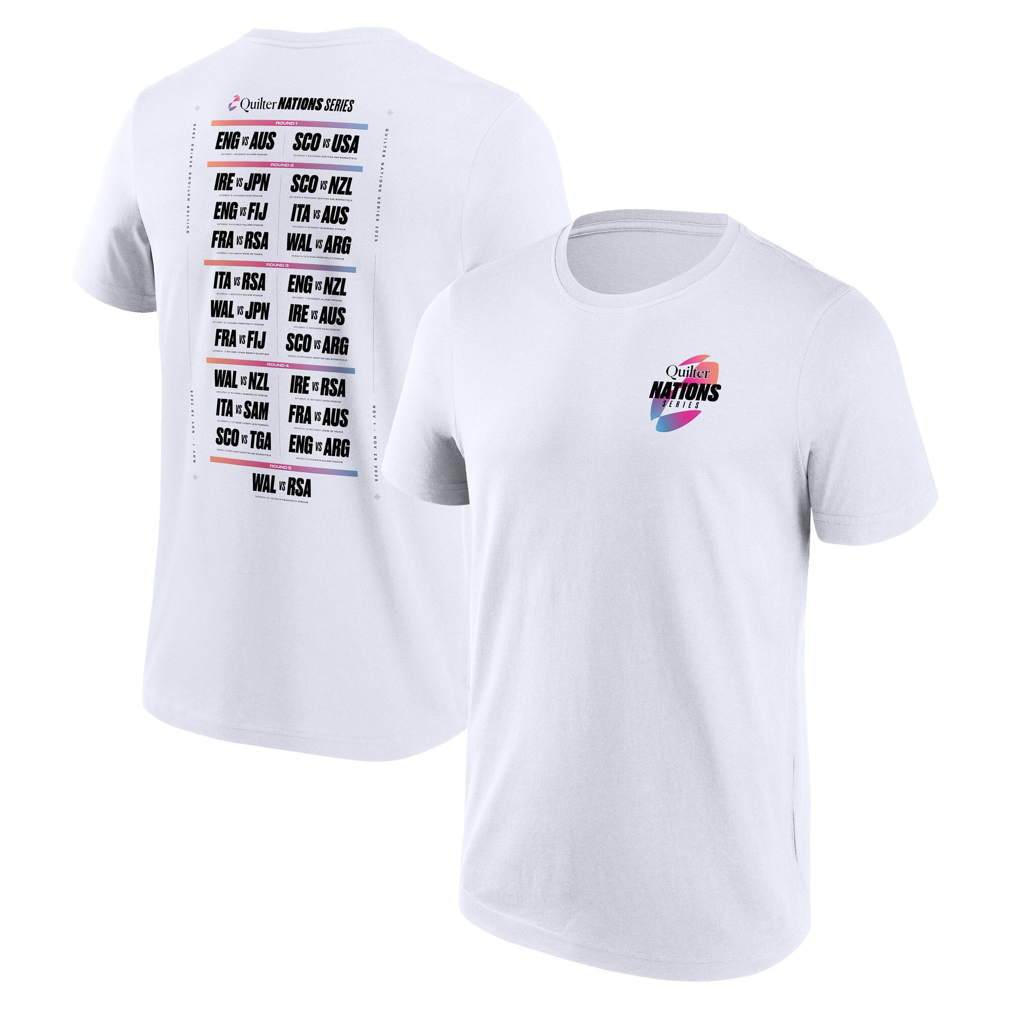 T-shirt grafica Quilter Autumn Nations Fixtures - Bianco