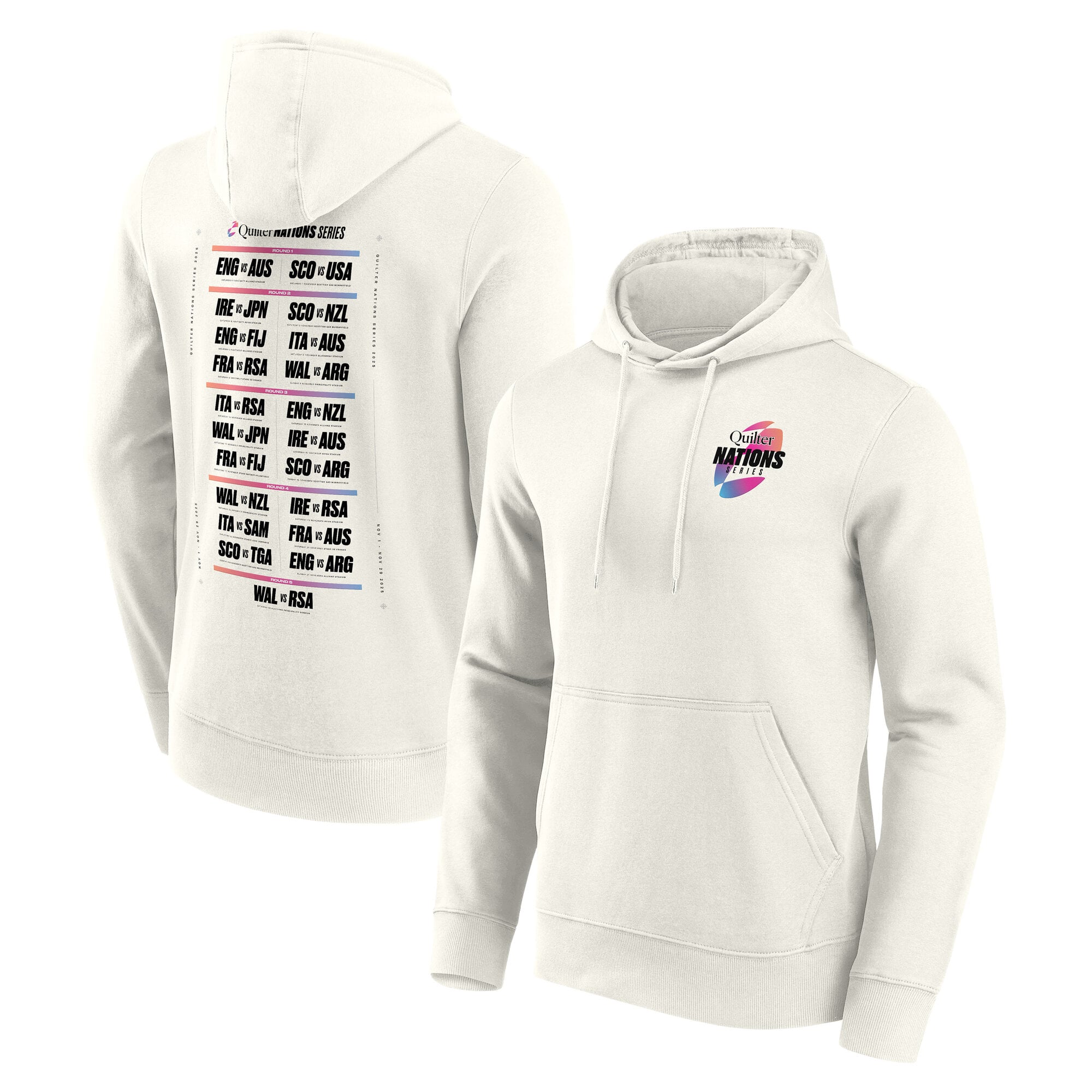 Felpa con cappuccio grafica Quilter Autumn Nations Fixtures - Bianco sporco
