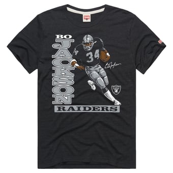 Unisex Homage Bo Jackson Charcoal Las Vegas Raiders Classic Illustration Tri-Blend T-Shirt