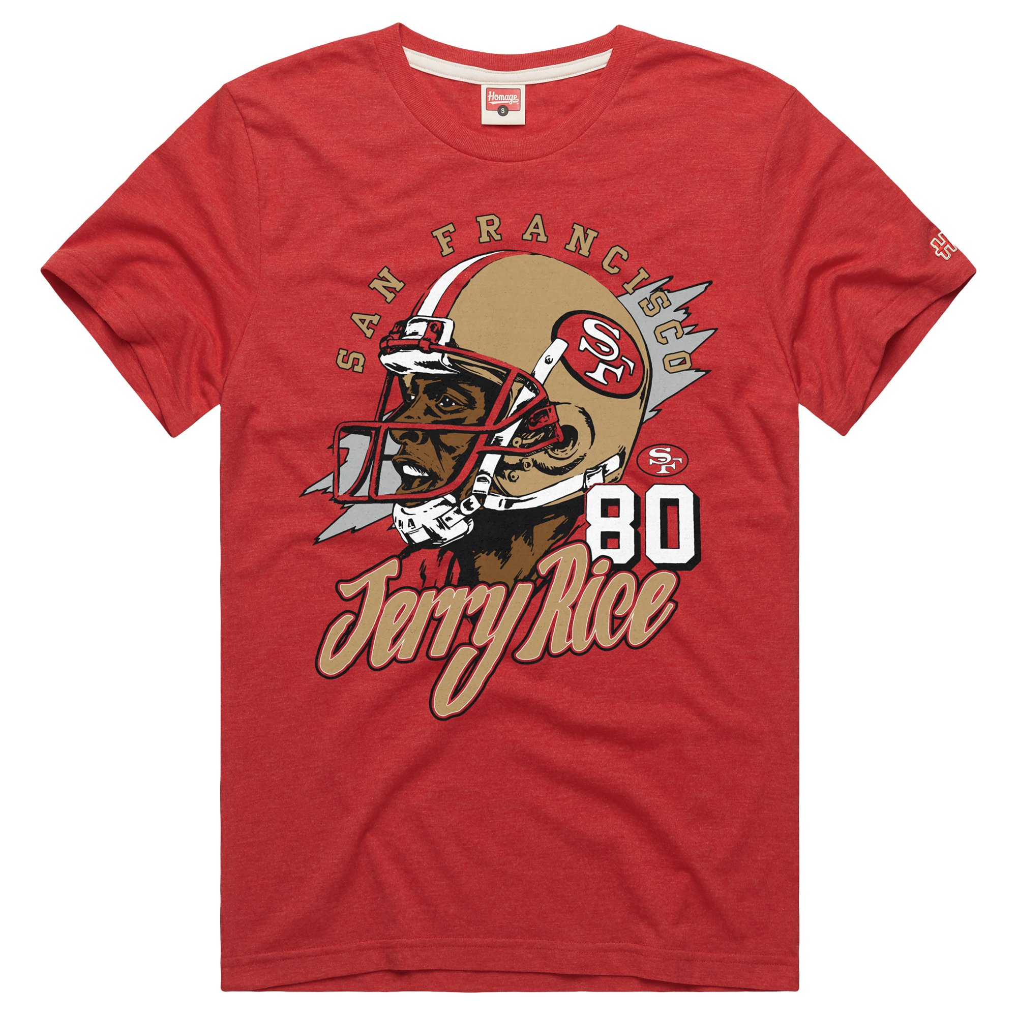 Unisex Homage Jerry Rice Scarlet San Francisco 49ers Classic Illustration Tri-Blend T-Shirt
