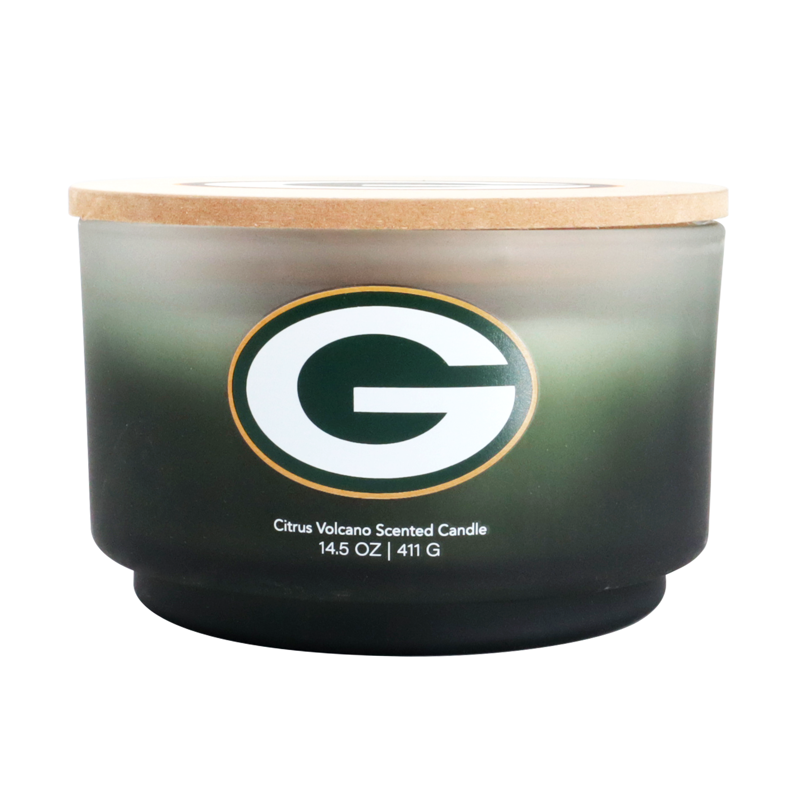 Pegasus Green Bay Packers 14.5 oz. Glass Gradient Candle with Printed Wood Top