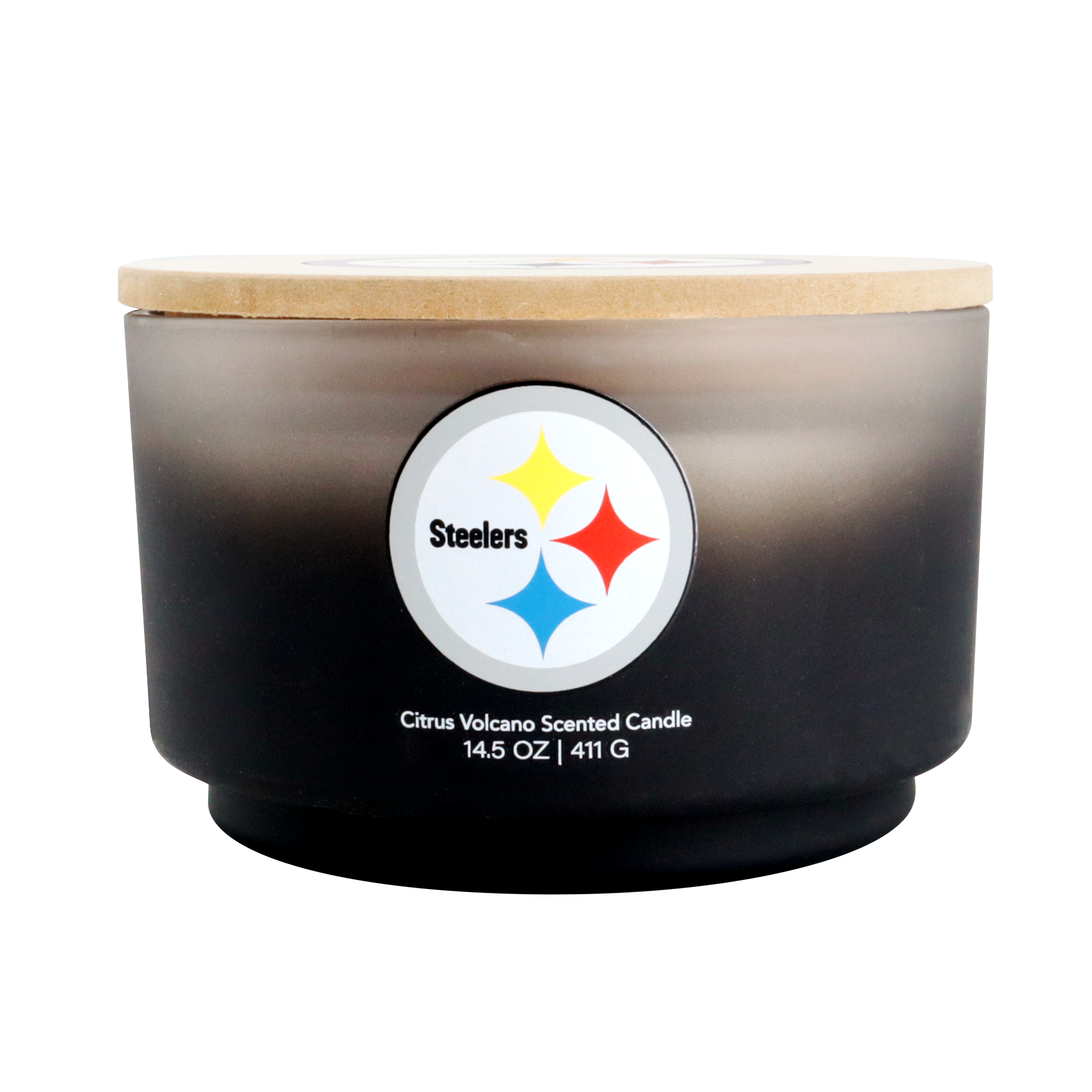 Pegasus Pittsburgh Steelers 14.5 oz. Glass Gradient Candle with Printed Wood Top