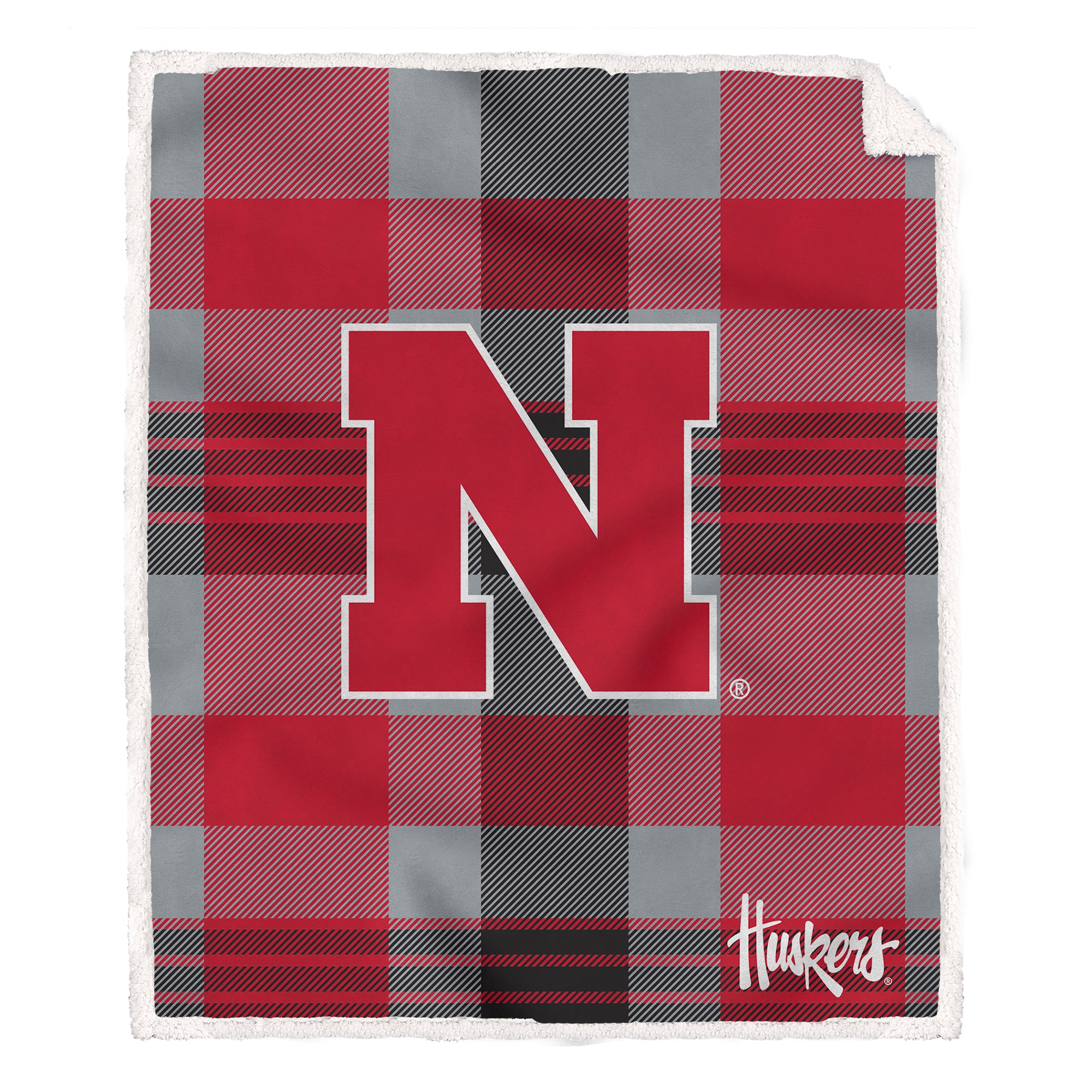 Pegasus Nebraska Huskers 60" x 70" Plaid Steel Royal Plush Sherpa Blanket