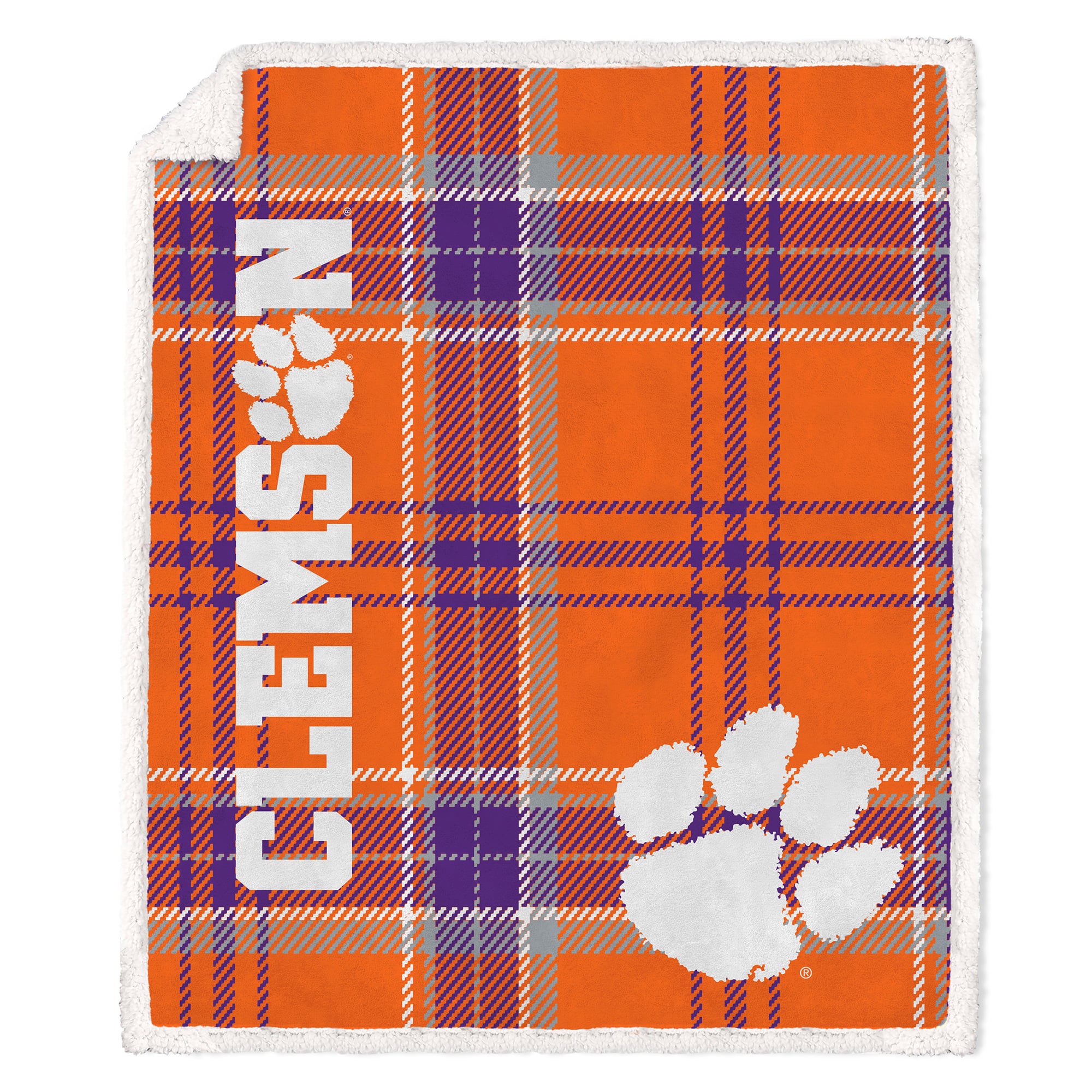 Pegasus Clemson Tigers 50" x 60" Playmaker Plaid Ultra Cozy Sherpa Throw