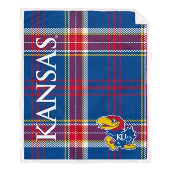 "Pegasus Kansas Jayhawks 50"" x 60"" Playmaker Plaid Ultra Cozy Sherpa Throw"