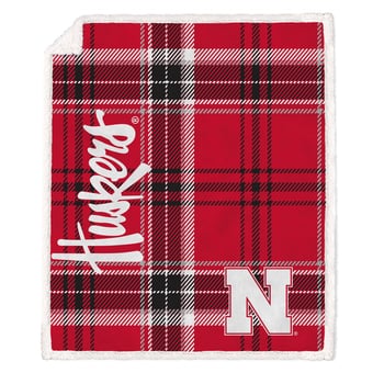 "Pegasus Nebraska Huskers 50"" x 60"" Playmaker Plaid Ultra Cozy Sherpa Throw"