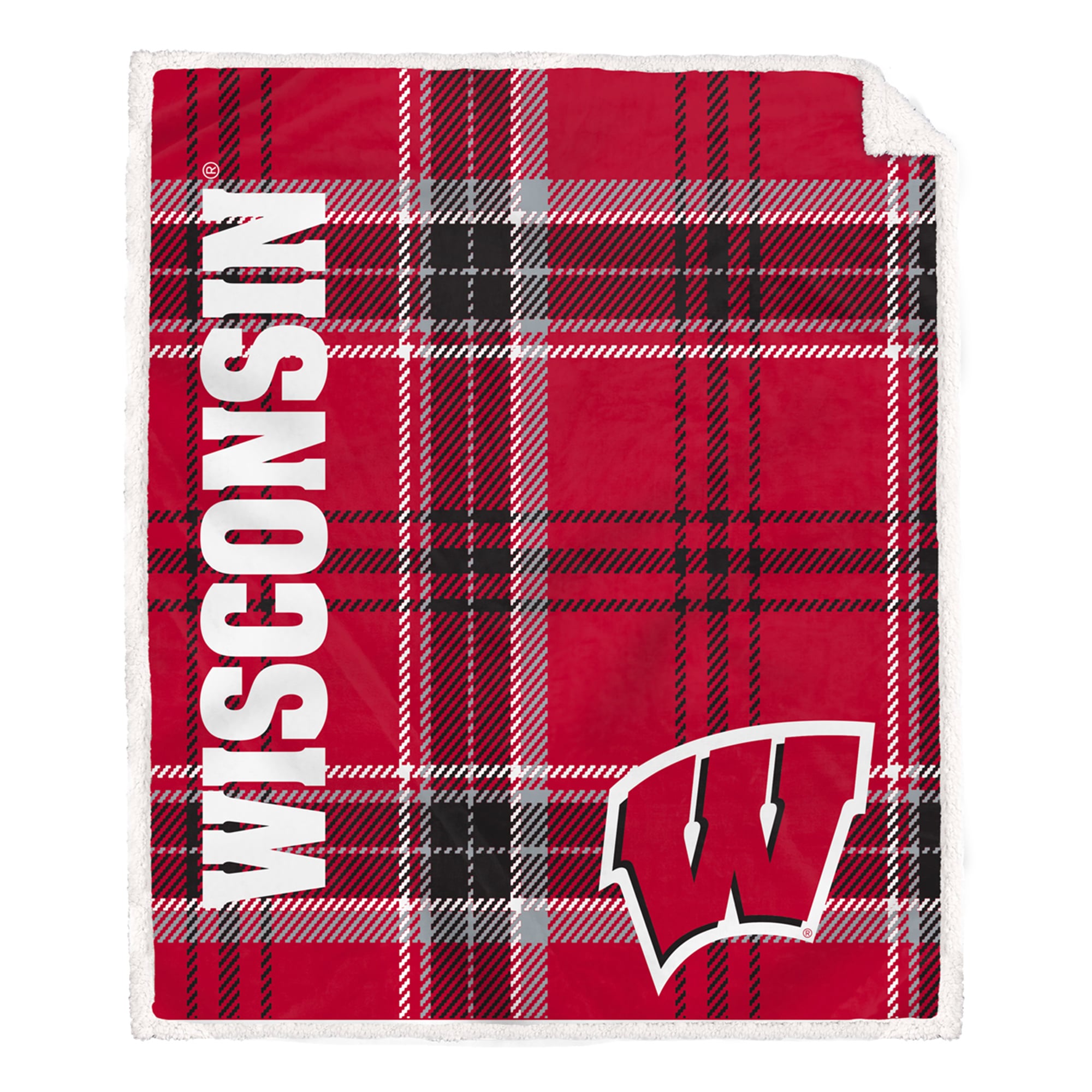 Pegasus Wisconsin Badgers 50" x 60" Playmaker Plaid Ultra Cozy Sherpa Throw