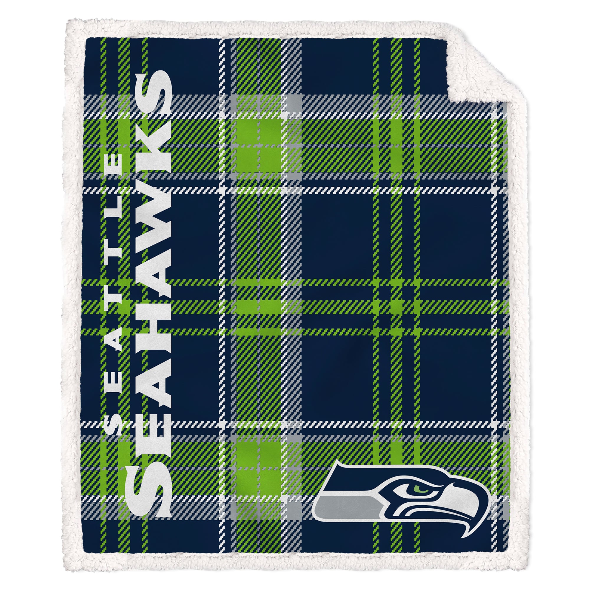 Pegasus Seattle Seahawks 50" x 60" Playmaker Plaid Ultra Cozy Sherpa Throw
