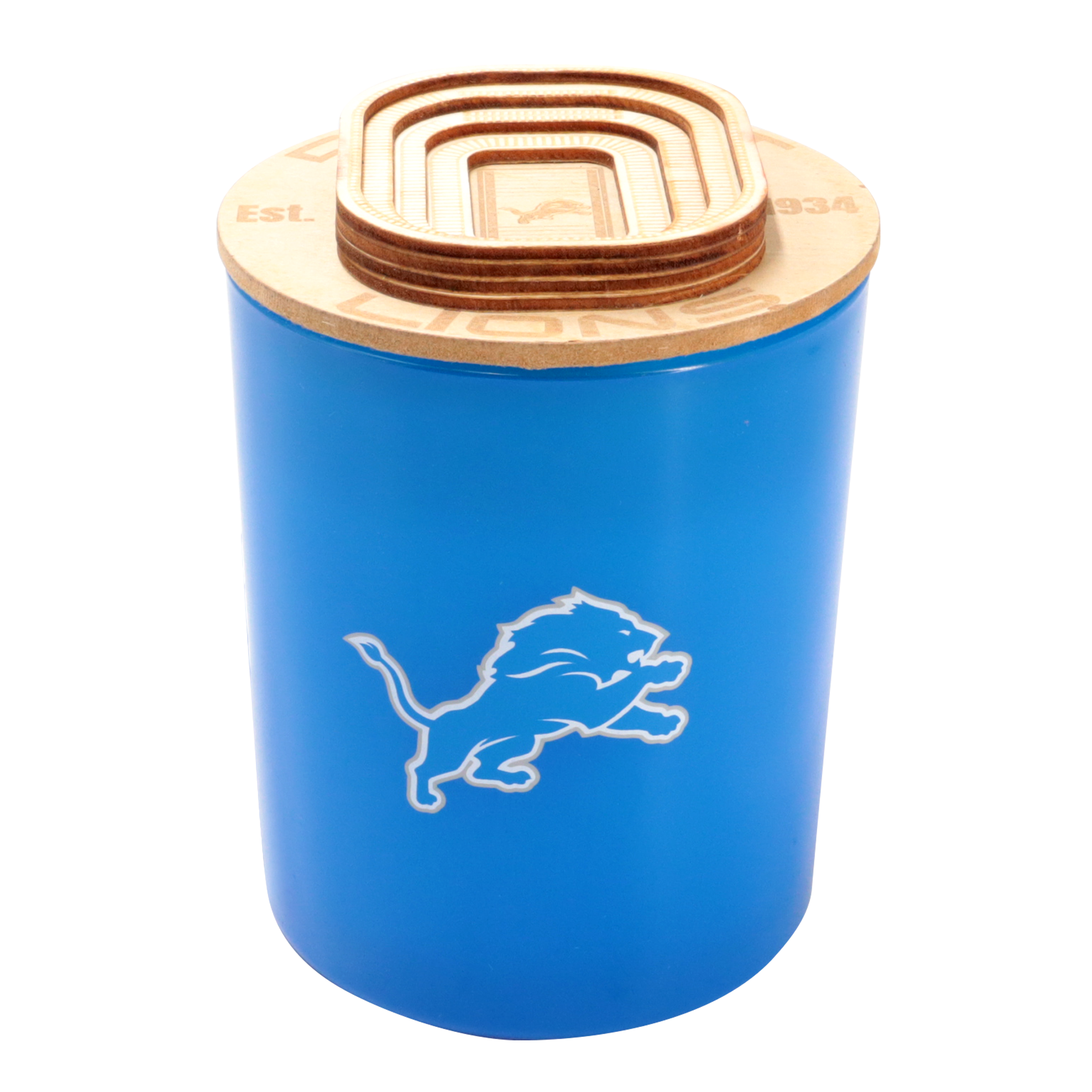 Pegasus Detroit Lions 16 oz. Stadium Wood Top Glass Candle