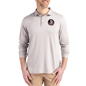 Men's Cutter & Buck  Gray Florida State Seminoles Primary Coastline Epic Comfort Long-Sleeve Polo