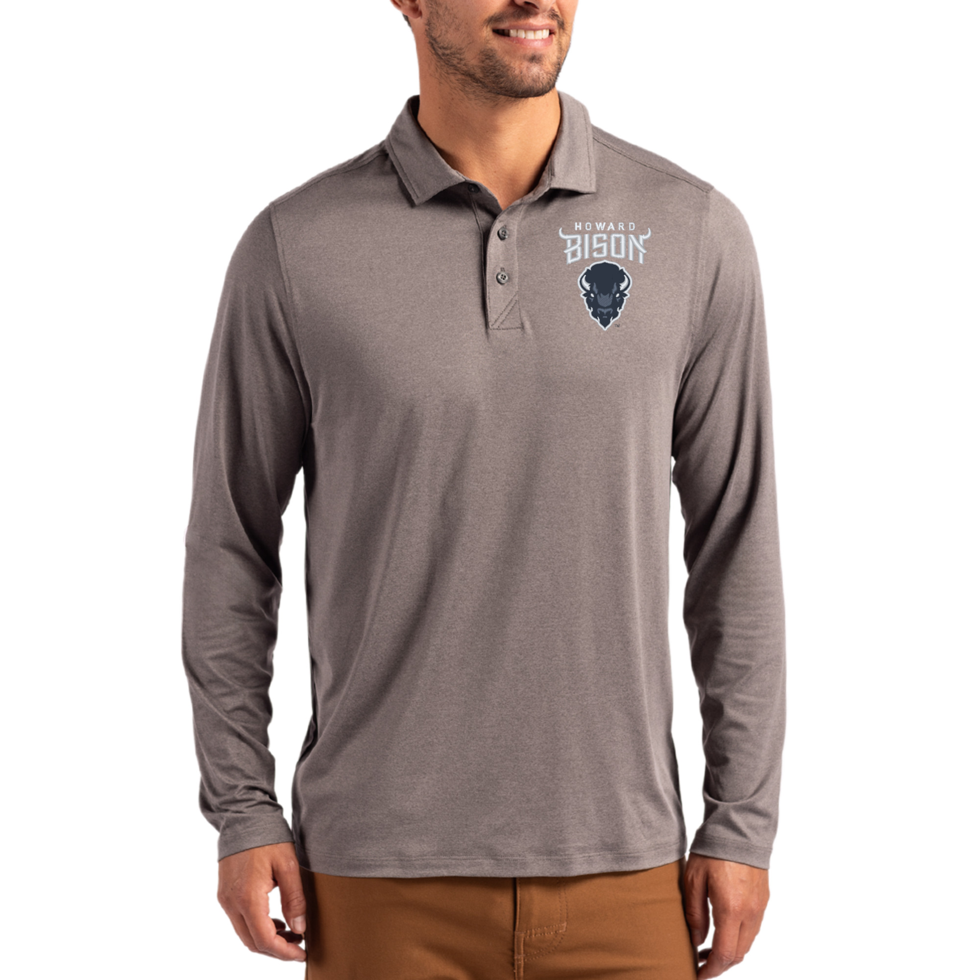 Men’s Cutter & Buck Gray Howard Bison Primary Coastline Epic Comfort Long-Sleeve Polo Men’s Cutter & Buck Gray Howard Bison Primary Coastline Epic Comfort Long-Sleeve Polo