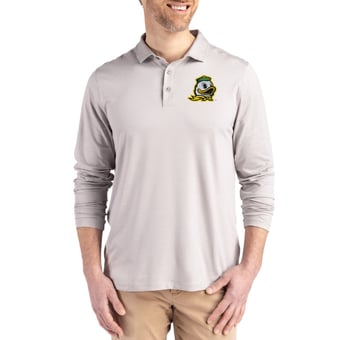Men's Cutter & Buck  Gray Oregon Ducks Primary Coastline Epic Comfort Long-Sleeve Polo