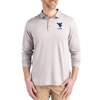 Men's Cutter & Buck  Gray West Virginia Mountaineers Alumni Coastline Epic Comfort Long-Sleeve Polo