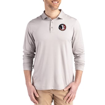 Men's Cutter & Buck  Gray Florida State Seminoles Vault Coastline Epic Comfort Long-Sleeve Polo
