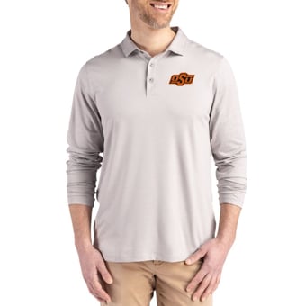 Men's Cutter & Buck  Gray Oklahoma State Cowboys Primary Coastline Epic Comfort Long-Sleeve Polo