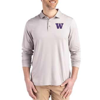 Men's Cutter & Buck  Gray Washington Huskies Primary Coastline Epic Comfort Long-Sleeve Polo