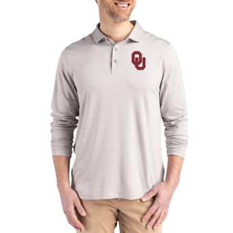 Men's Cutter & Buck  Gray Oklahoma Sooners Primary Coastline Epic Comfort Long-Sleeve Polo