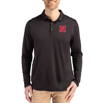 Men's Cutter & Buck  Black Nebraska Huskers Alumni Coastline Epic Comfort Long-Sleeve Polo