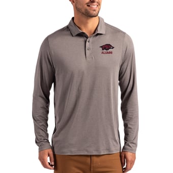 Men's Cutter & Buck  Gray Arkansas Razorbacks Alumni Coastline Epic Comfort Long-Sleeve Polo