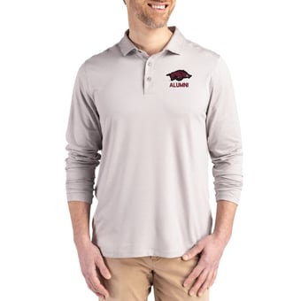 Men's Cutter & Buck  Gray Arkansas Razorbacks Alumni Coastline Epic Comfort Long-Sleeve Polo