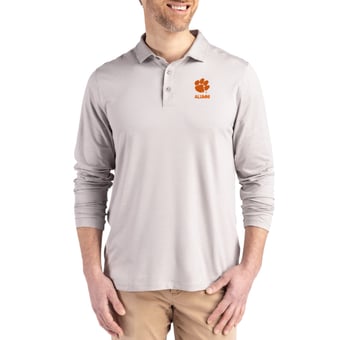 Men's Cutter & Buck  Gray Clemson Tigers Alumni Coastline Epic Comfort Long-Sleeve Polo