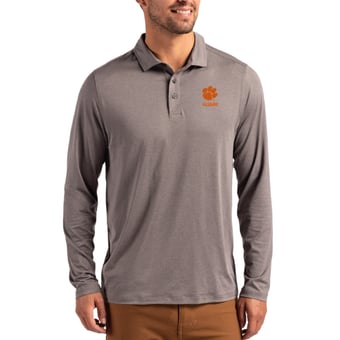 Men's Cutter & Buck  Gray Clemson Tigers Alumni Coastline Epic Comfort Long-Sleeve Polo