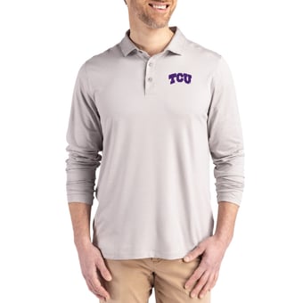 Men's Cutter & Buck  Gray TCU Horned Frogs Primary Coastline Epic Comfort Long-Sleeve Polo