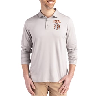 Men's Cutter & Buck  Gray Texas Longhorns SEC Coastline Epic Comfort Long-Sleeve Polo