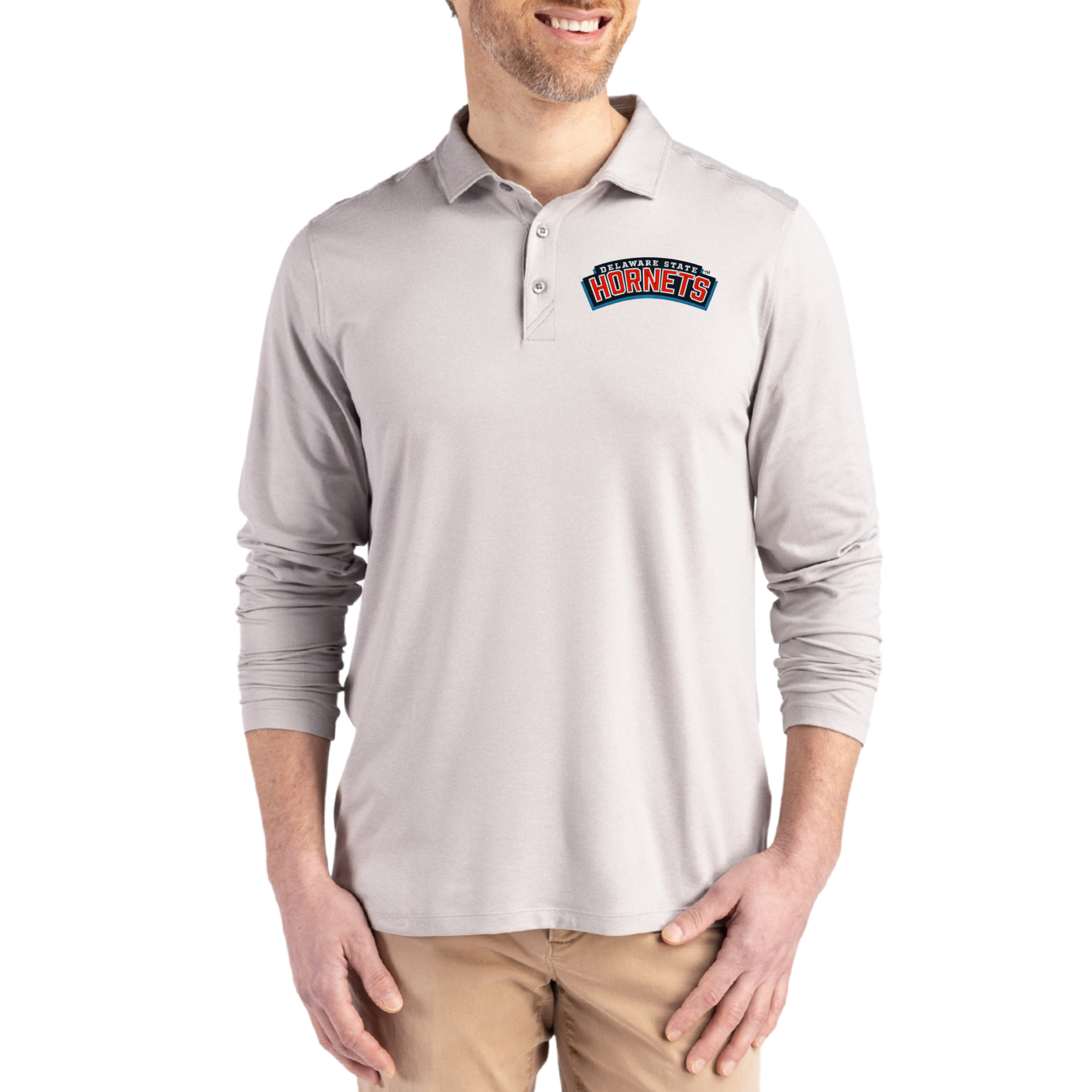 Men’s Cutter & Buck Gray Delaware State Hornets Primary Coastline Epic Comfort Long-Sleeve Polo Men’s Cutter & Buck Gray Delaware State Hornets Primary Coastline Epic Comfort Long-Sleeve Polo