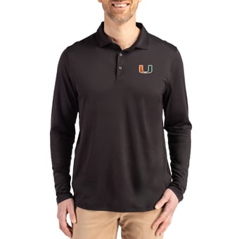 Men's Cutter & Buck  Black Miami Hurricanes Primary Coastline Epic Comfort Long-Sleeve Polo