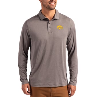 Men's Cutter & Buck  Gray Iowa Hawkeyes Primary Coastline Epic Comfort Long-Sleeve Polo