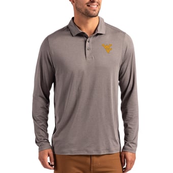 Men's Cutter & Buck  Gray West Virginia Mountaineers Primary Coastline Epic Comfort Long-Sleeve Polo