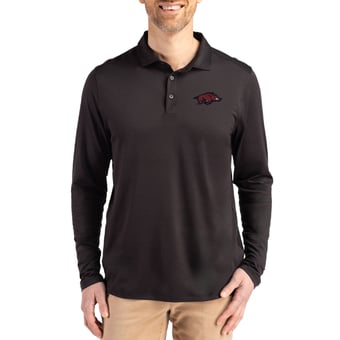Men's Cutter & Buck  Black Arkansas Razorbacks Primary Coastline Epic Comfort Long-Sleeve Polo