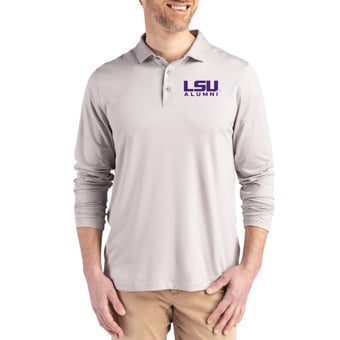 Men's Cutter & Buck  Gray LSU Tigers Alumni Coastline Epic Comfort Long-Sleeve Polo