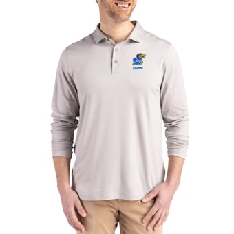 Men's Cutter & Buck  Gray Kansas Jayhawks Alumni Coastline Epic Comfort Long-Sleeve Polo
