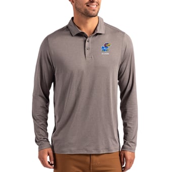 Men's Cutter & Buck  Gray Kansas Jayhawks Alumni Coastline Epic Comfort Long-Sleeve Polo