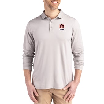 Men's Cutter & Buck  Gray Auburn Tigers Alumni Coastline Epic Comfort Long-Sleeve Polo