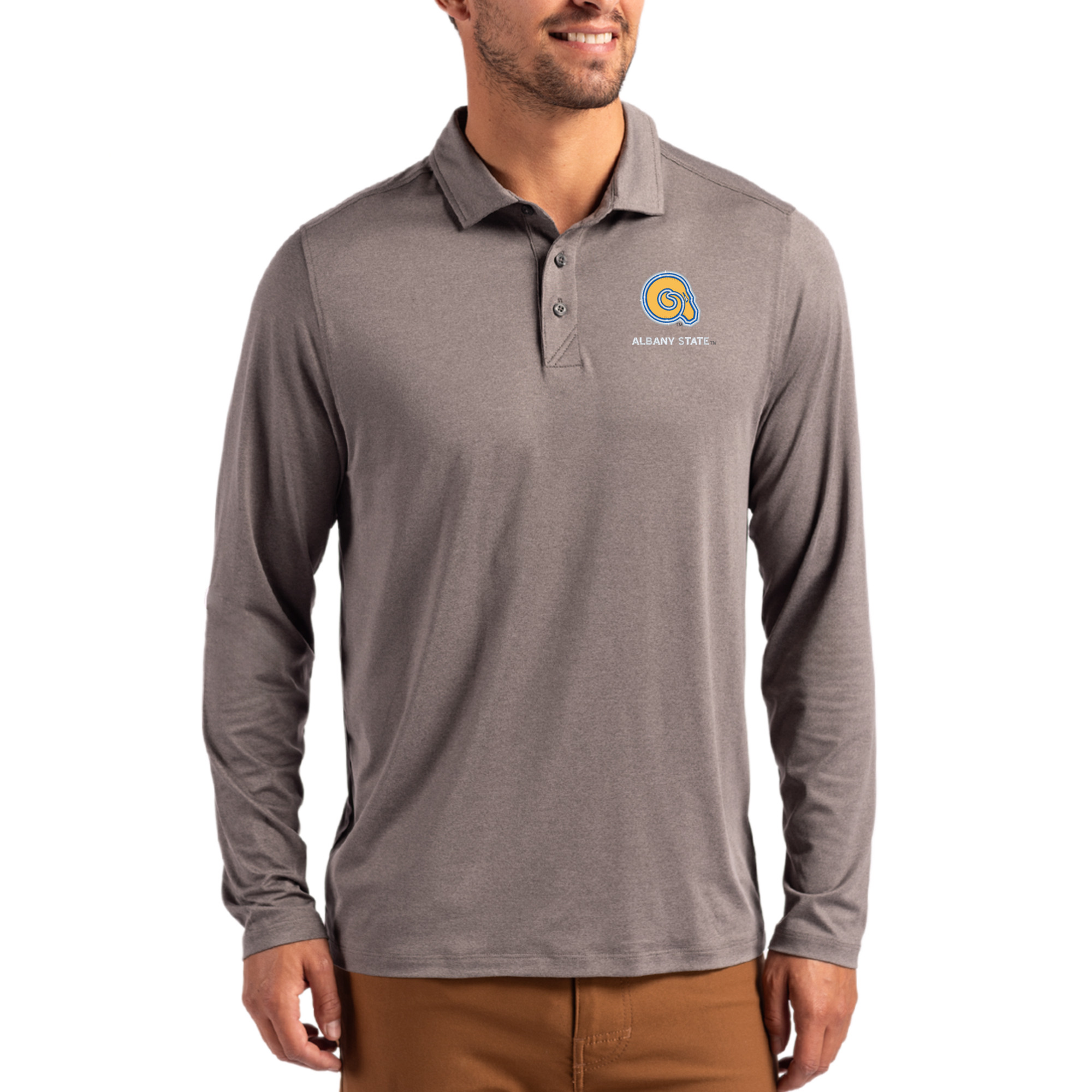 Men’s Cutter & Buck Gray Albany State Golden Rams Primary Coastline Epic Comfort Long-Sleeve Polo Men’s Cutter & Buck Gray Albany State Golden Rams Primary Coastline Epic Comfort Long-Sleeve Polo