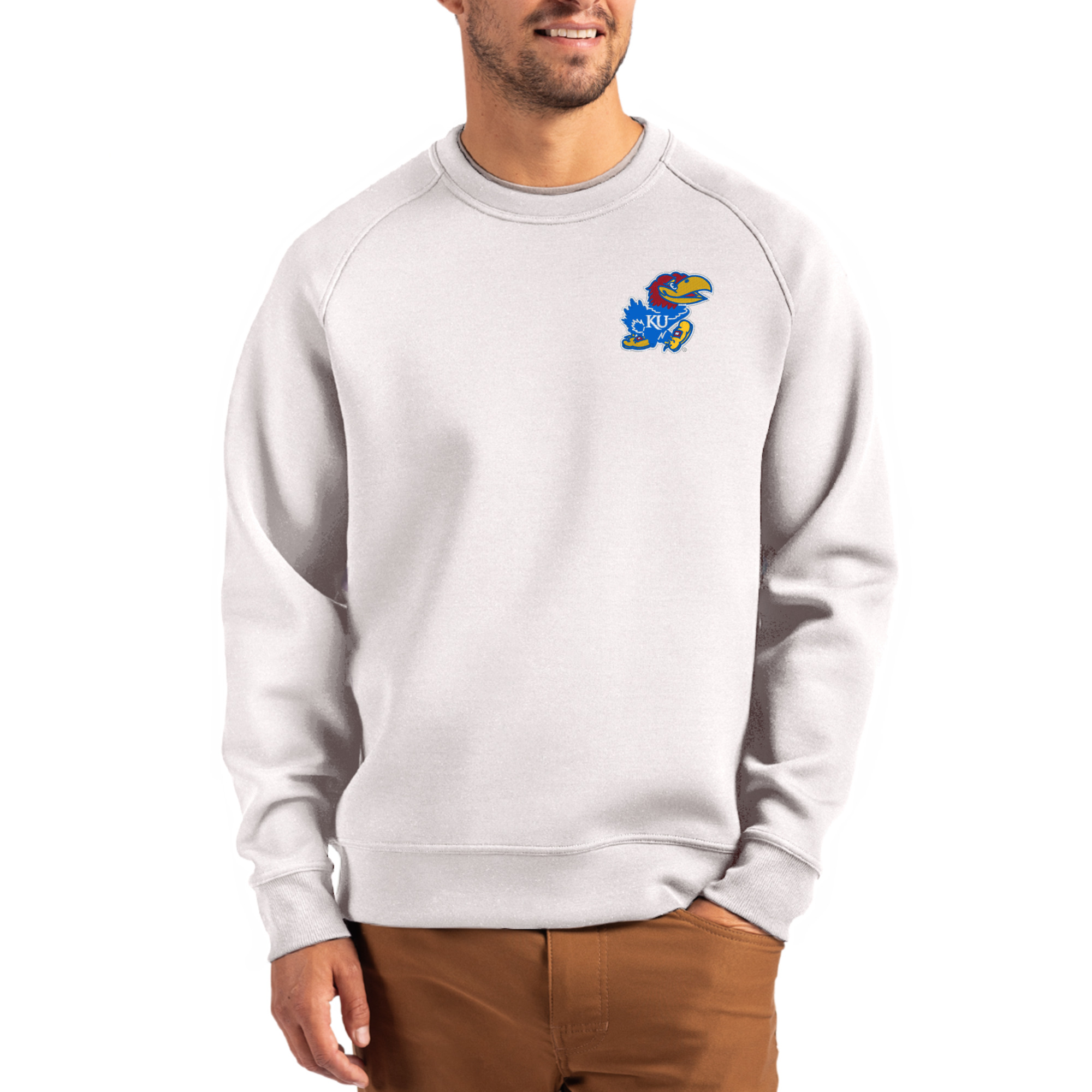 Men's Cutter & Buck Gray Kansas Jayhawks Roam Recycled Pullover