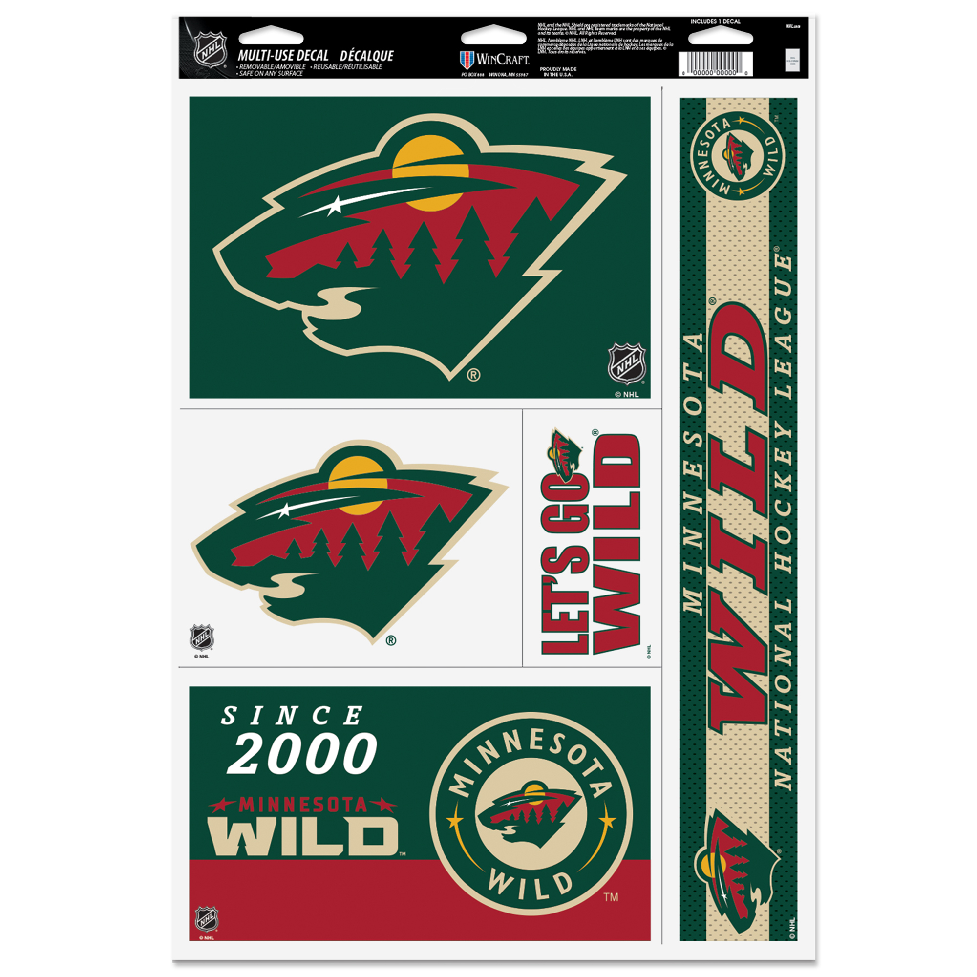 WinCraft Minnesota Wild Primary 11'' x 17'' Multi-Use Decal Sheet