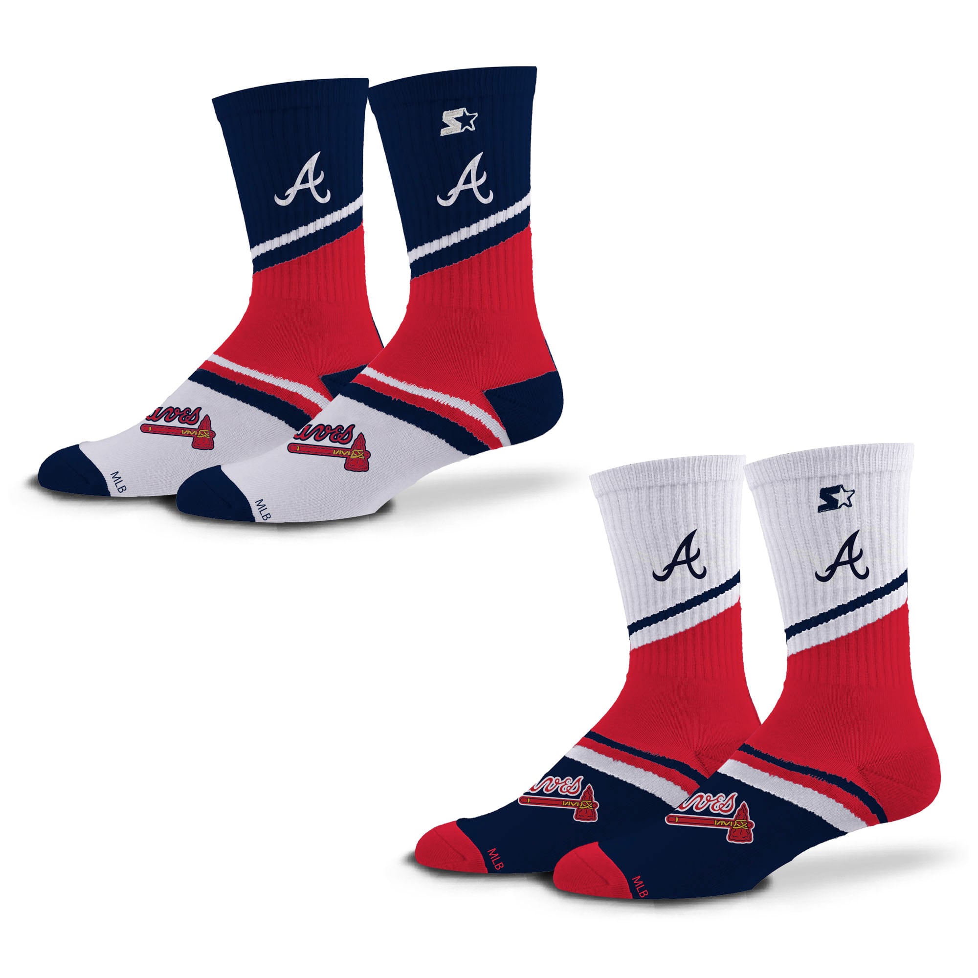 Unisex Starter  Navy/Red Atlanta Braves Old School Two-Pack Crew Socks Set