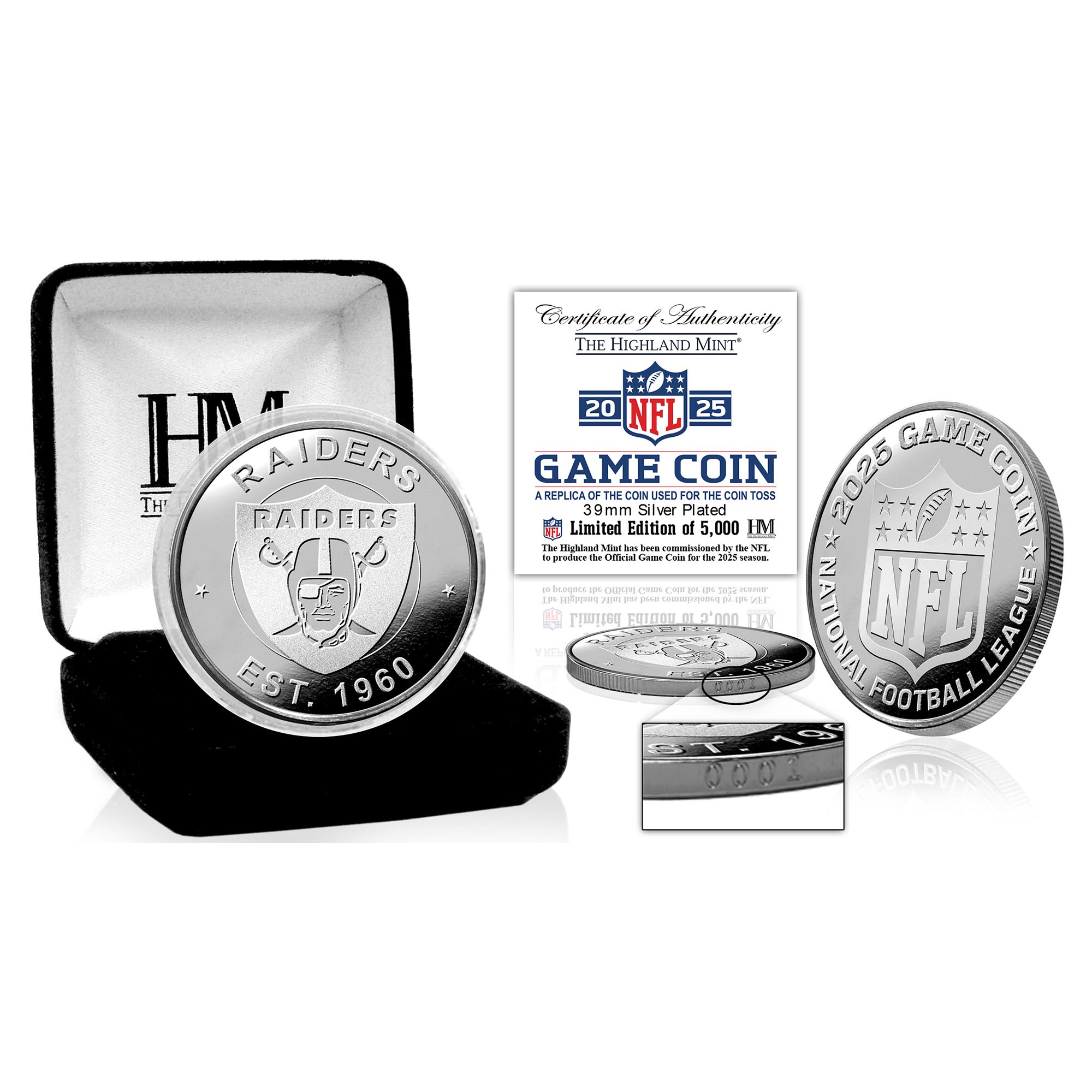 Highland Mint Las Vegas Raiders 2025 Coin Toss Silver Coin