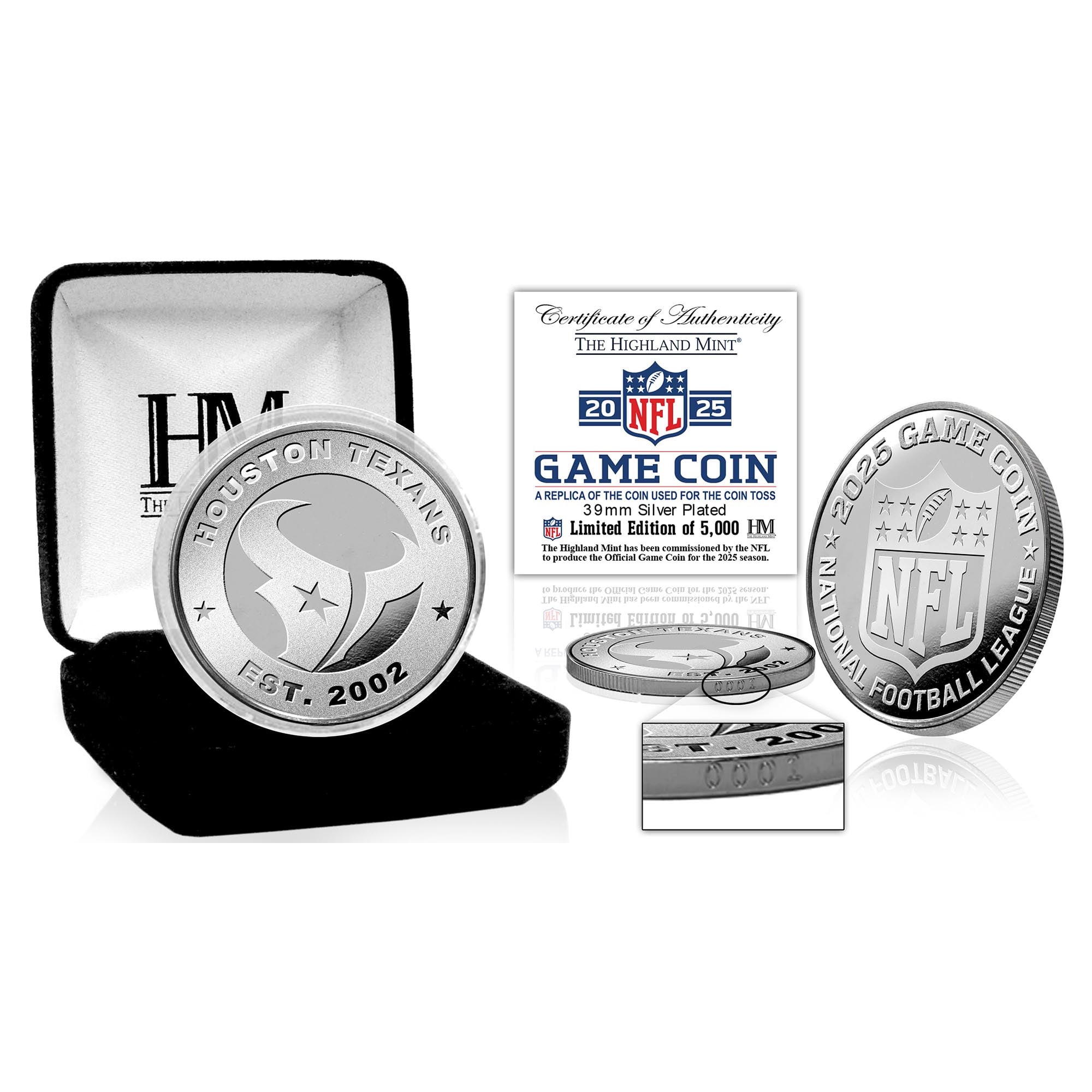 Highland Mint Houston Texans 2025 Coin Toss Silver Coin Highland Mint Houston Texans 2025 Coin Toss Silver Coin