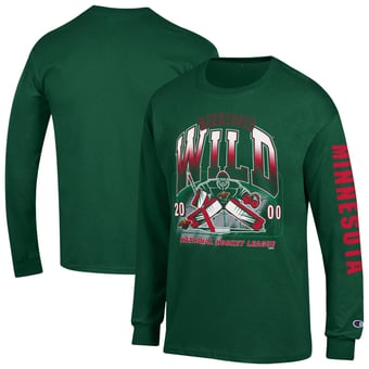 Men's Champion  Green Minnesota Wild Long Sleeve Jersey T-Shirt