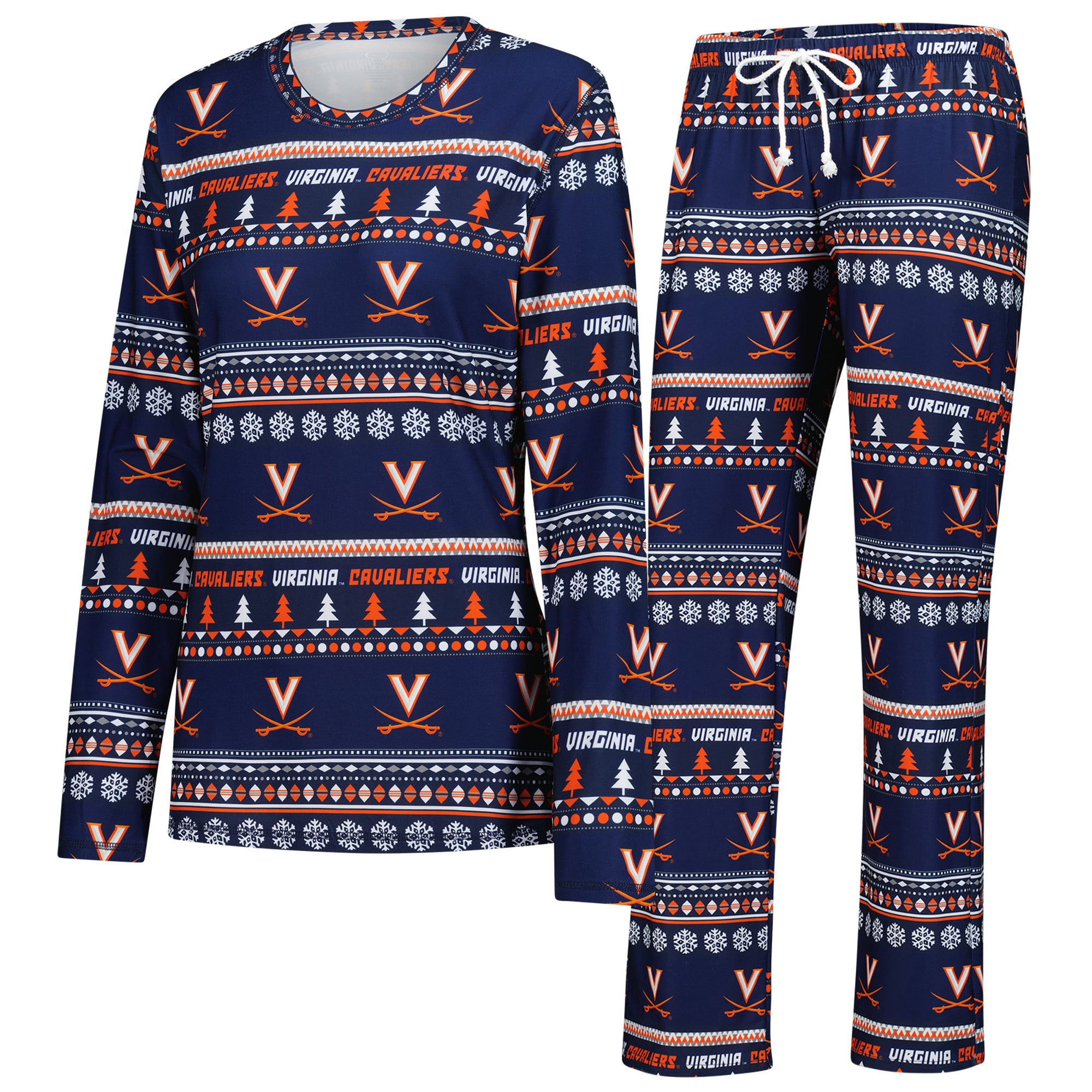 Women's Concepts Sport Navy Virginia Cavaliers Ugly Sweater Holiday Long Sleeve Top & Pants Sleep Set