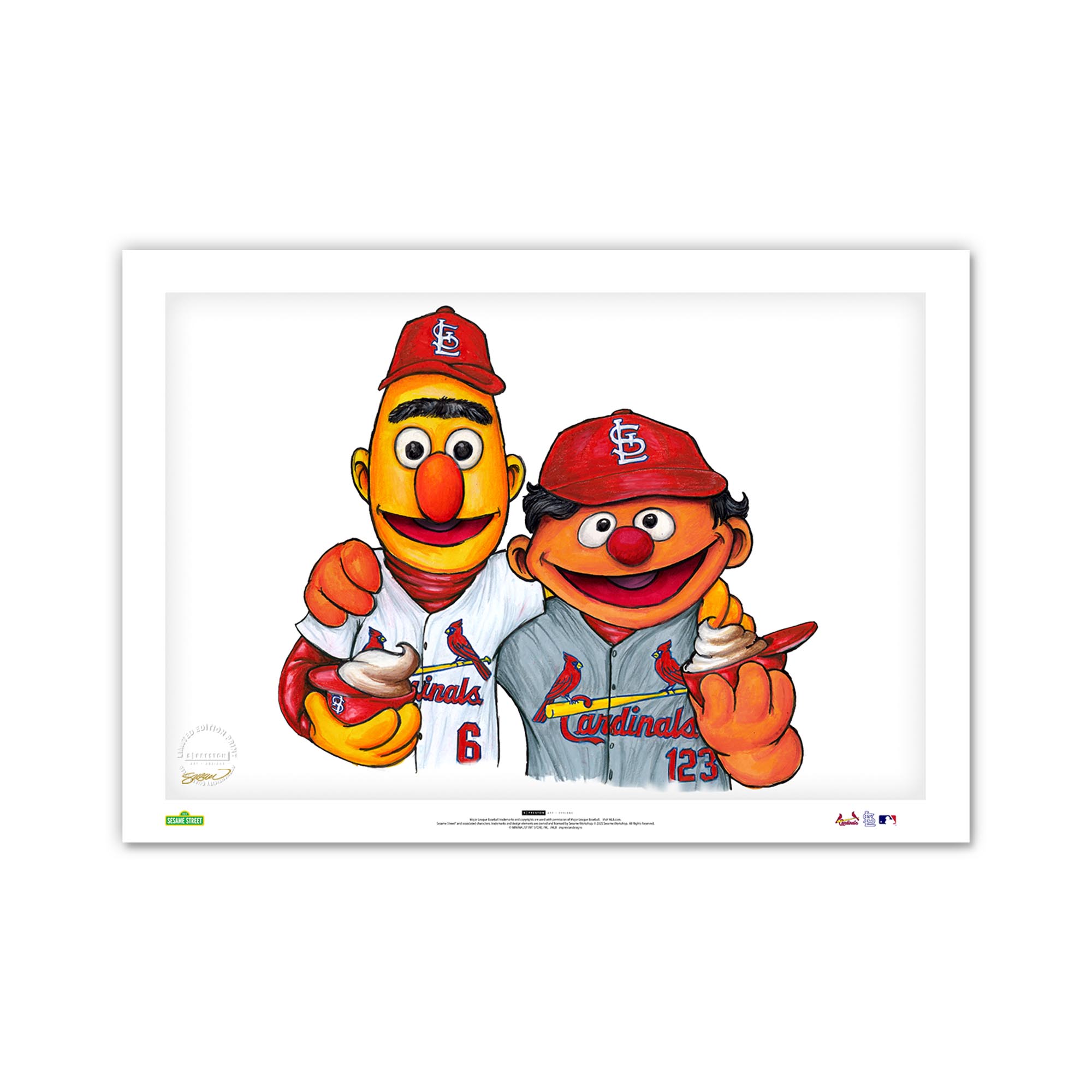 St. Louis Cardinals Bert & Ernie 14" x 20" Sesame Street Limited Edition Fine Art Print