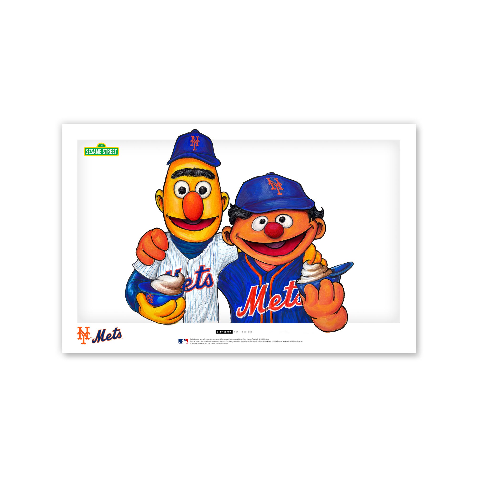 New York Mets Bert & Ernie 11" x 17" Sesame Street Poster Print