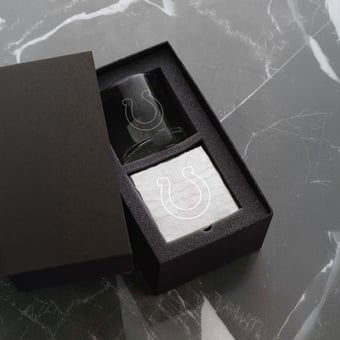 Wendell August Forge Indianapolis Colts Etched Rocks Glass & Square Coaster Set